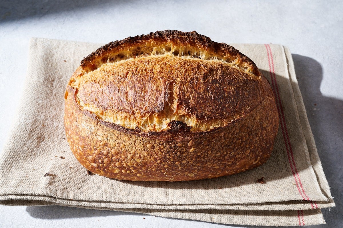 Baked loaf in batard shape